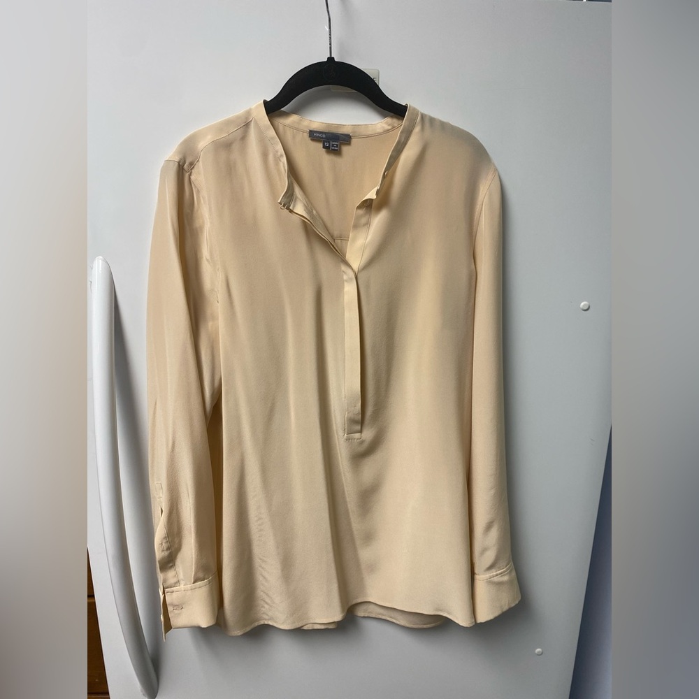 Vince Peachy Split-Neck Long-Sleeve Silk Blouse - Picture 2 of 6